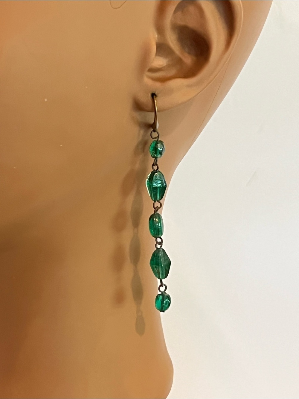 Green Glass Dangle Earrings
